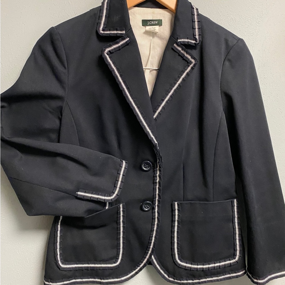 Nave blue jCREW. Cotton blazer with ribbon details